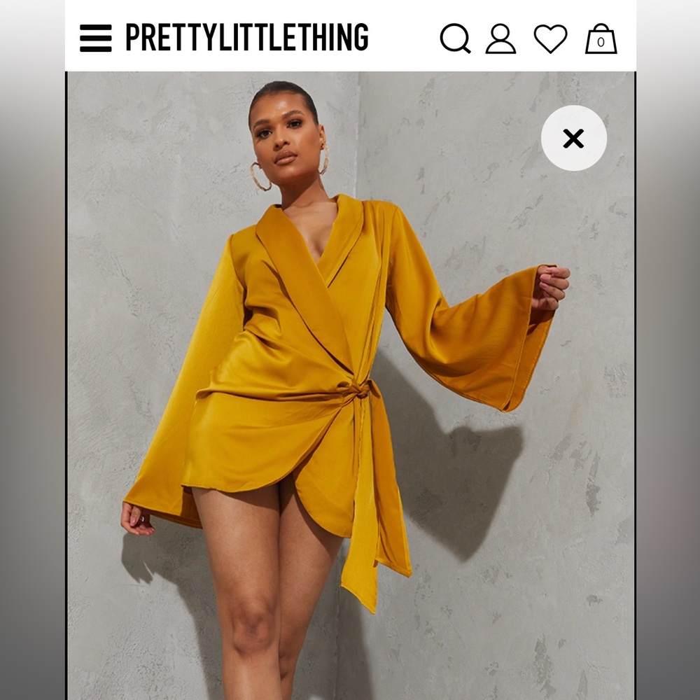 Chartreuse Extreme Plunge Tie Detail Shift Blazer Dress